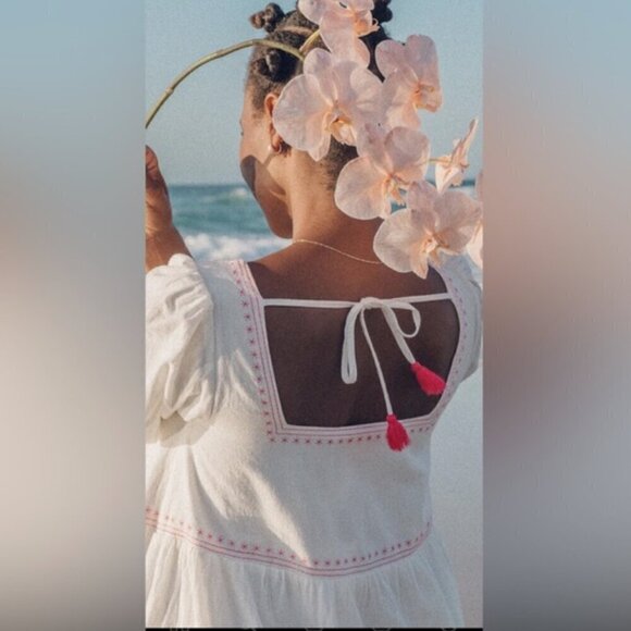 Oak Meadow | Poema Dress Embroidered Tiered Maxi Dress White Pink Size XS - Picture 16 of 16